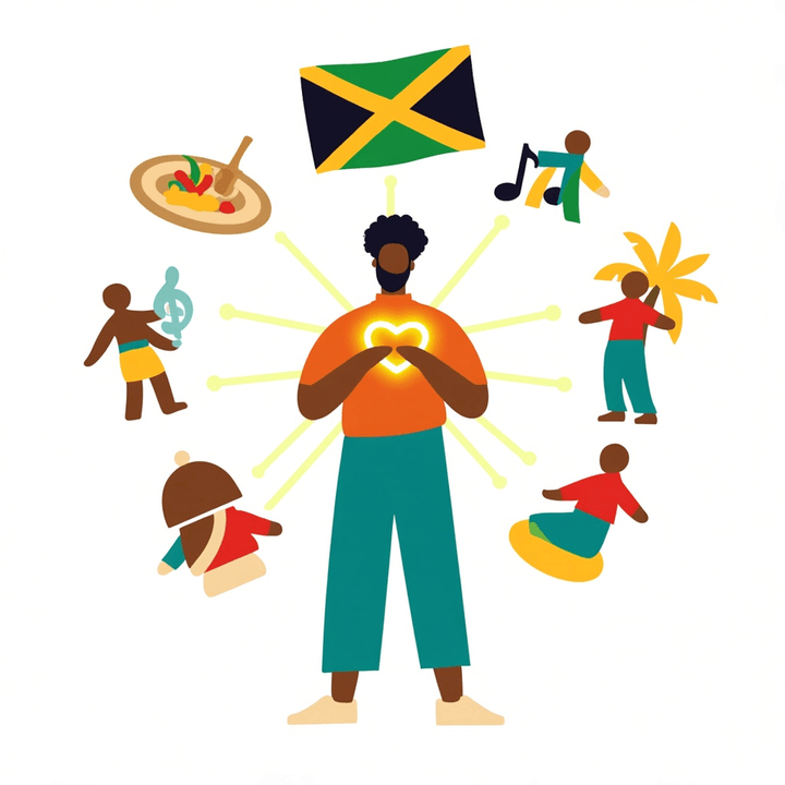 Illustration of a Caribbean diaspora family staying connected across distance, on culturally grounded therapy for Jamaican clients in Maryland and Washington DC