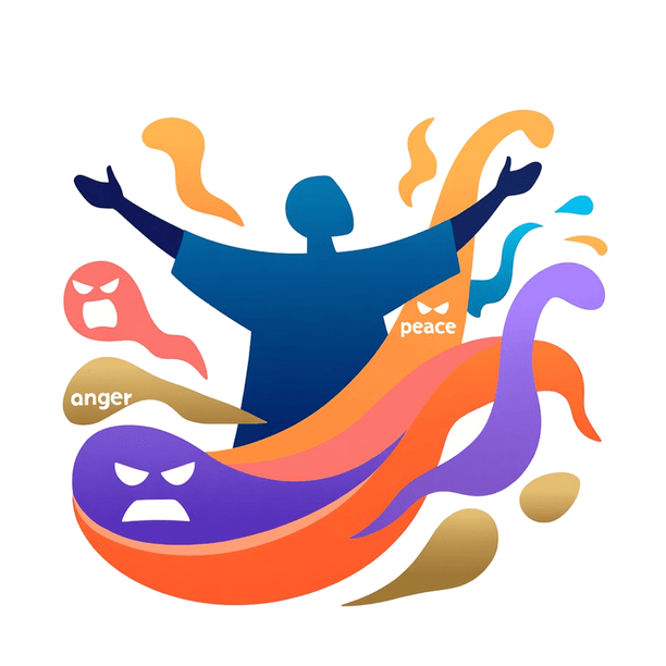 Illustration of emotions flowing outward from a seated figure, on therapy for burnout for adults in Washington DC and Maryland