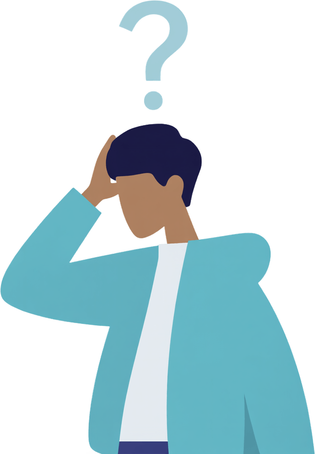 Illustration of a person standing with a question mark above them, on recognizing the signs of generational trauma