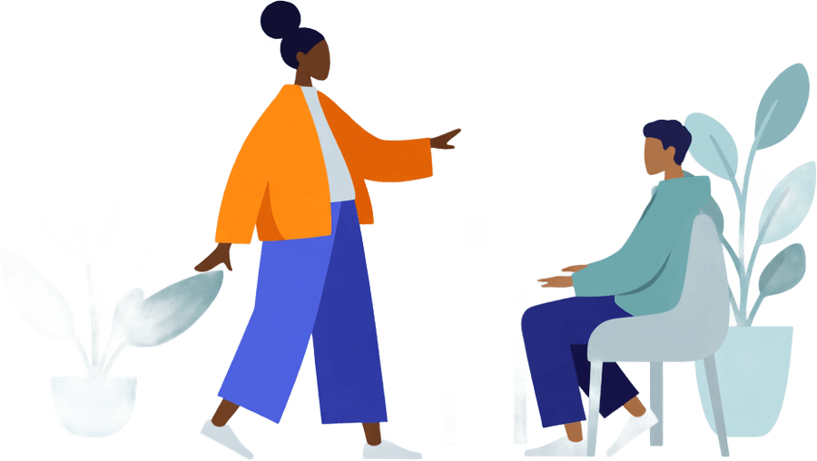 Illustration of one clinician guiding another seated at a desk, on what LCSW supervision costs for social workers in Maryland and DC