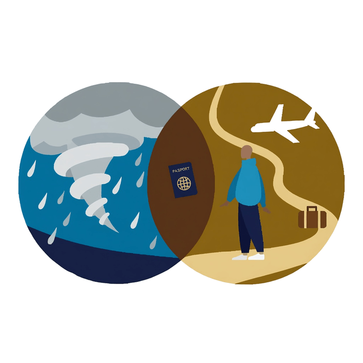 Illustration of a passport on a journey through a storm, on coping with the trauma of facing deportation