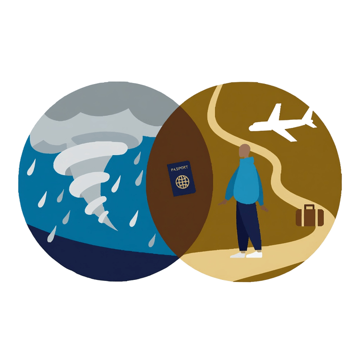 Illustration of a passport on a journey through a storm, on coping with the trauma of facing deportation