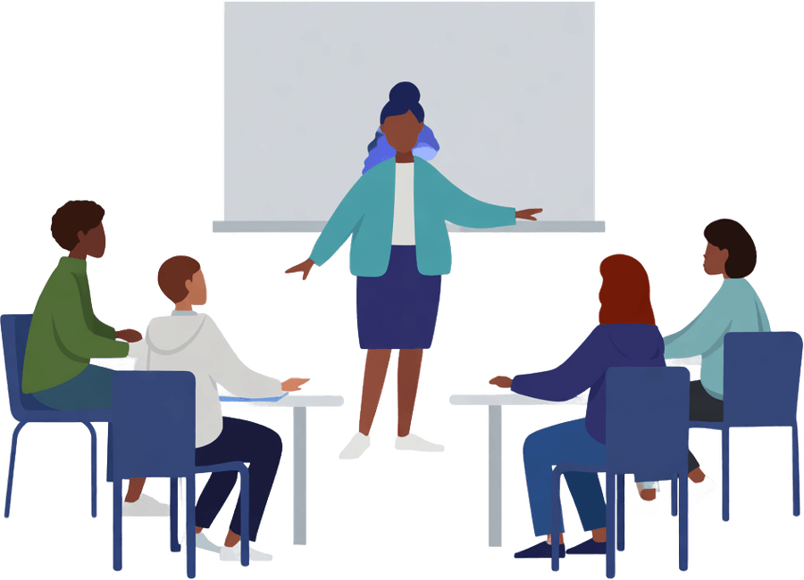 Illustration of a workplace training session, the format engagement structures on this page most often take